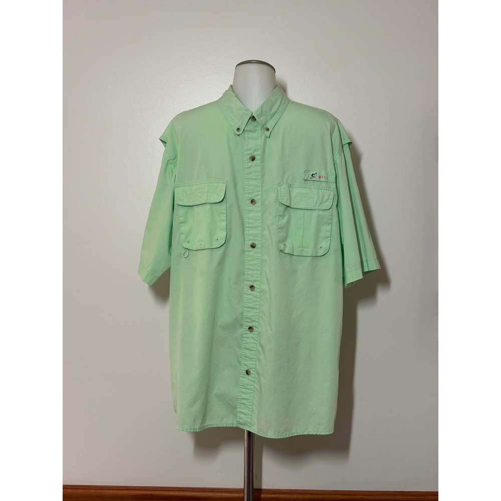World Wide Sportsman Fishing Shirt Men XL Green Vented Short Sleeve Excellent